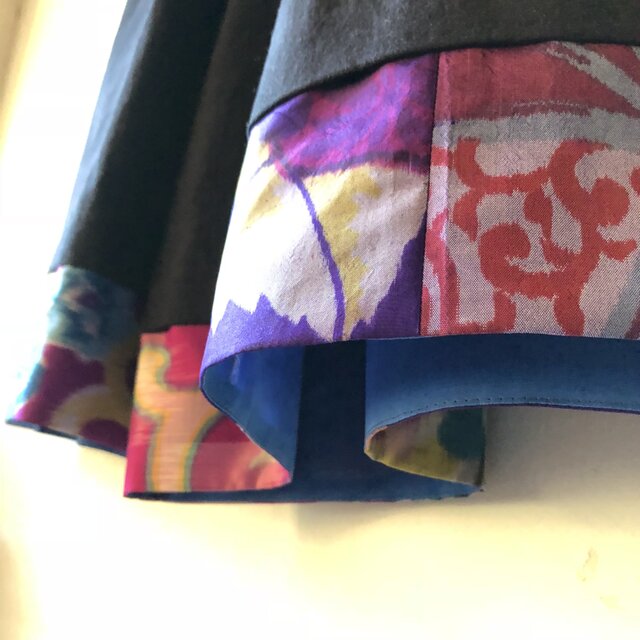 【新色】播州織×銘仙パッチワーク「いろいろ銘仙のガウチョパンツⅢ」115霜月の紫