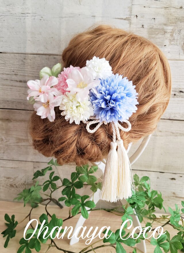 funwari パステル紫陽花と桜の髪飾り8点Set No356