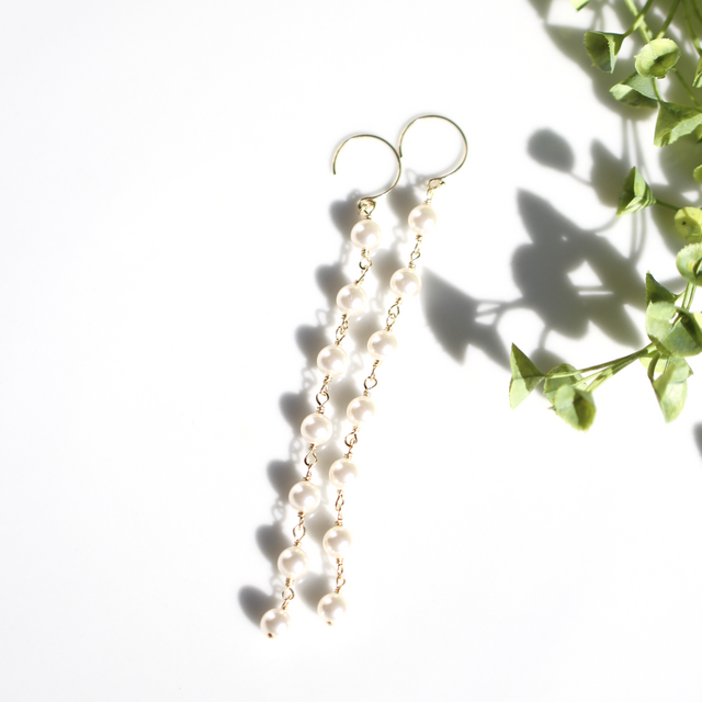 K14GF スワロフスキーパール　ロングライナー　ピアス　2004