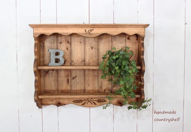 ハンドメイド　麦穂の壁掛け収納ラック 麦穂の2段シェルフ | iichi 日々の暮らしを心地よくするハンドメイドや