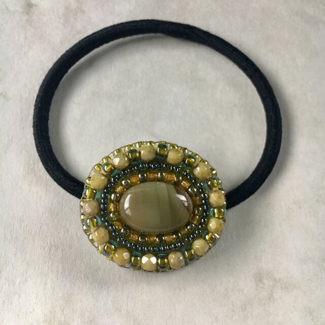 天然石とビーズ刺繍の大人ヘアゴム インペリアルジャスパー2の画像1枚目