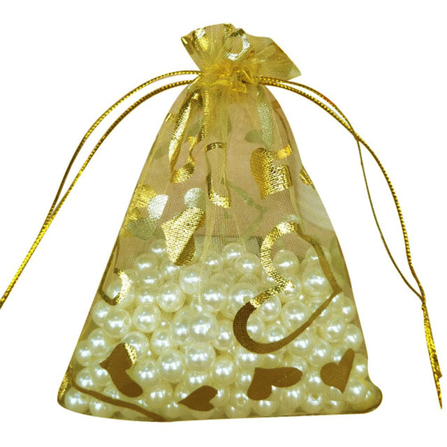 20枚入り オーガンジー巾着袋 ハート 【ゴールド 金 イエロー 黄色】 アクセサリーバック ラッピング用品