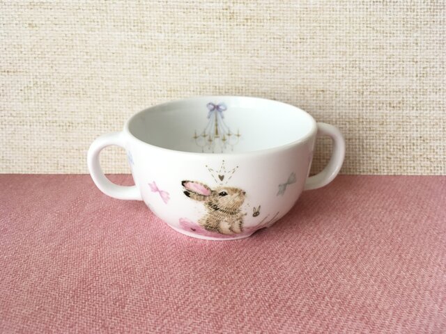名入れ可!バレリーナうさぎ スープカップの画像1枚目