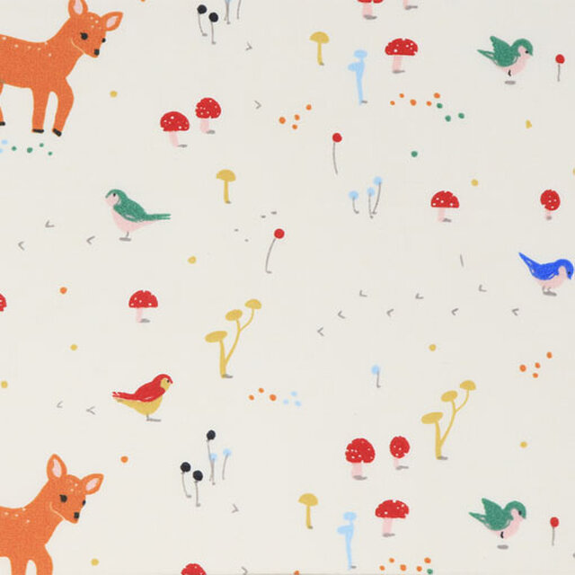 Birch プリントカットクロス Whistle-サニーフォレストバンビ オーガニックコットンファブリック生地の画像1枚目