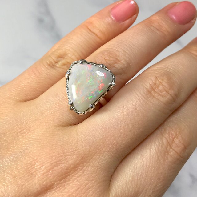 天然オパール純銀リング6.26ctオーストラリア・クーパーペディ｜11号