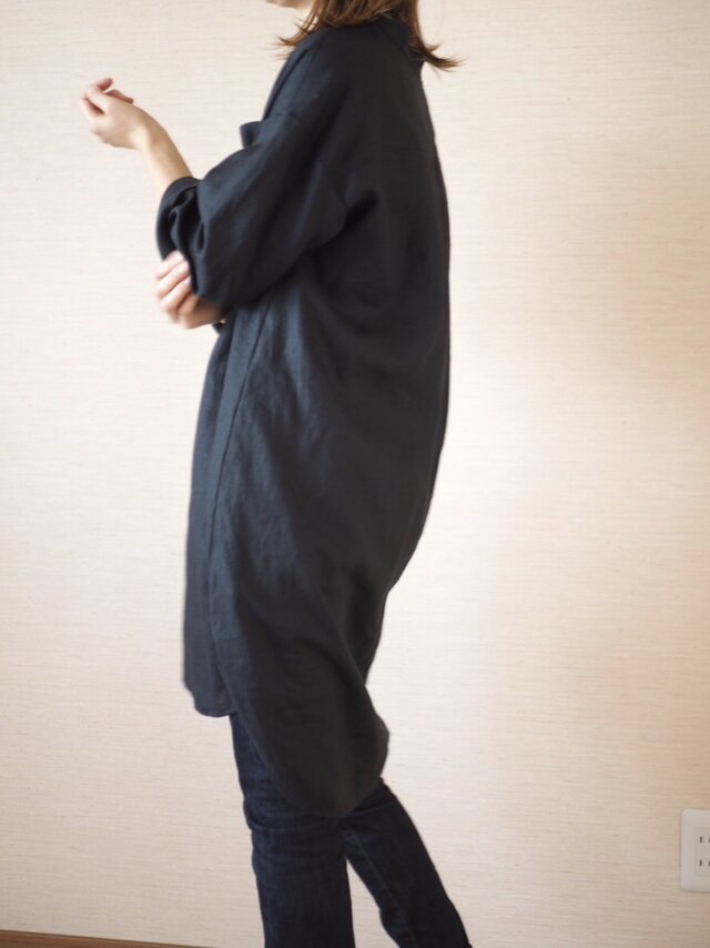 リネンロングシャツ ブラックの画像1枚目