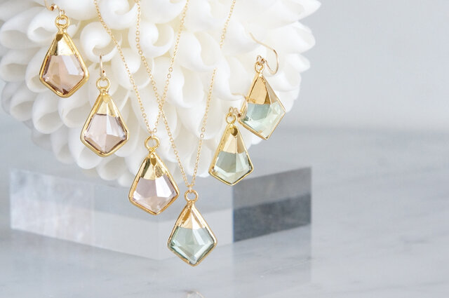 【14KGF】 Earrings,Green Amethyst Quartz/Morganite Quartzの画像1枚目