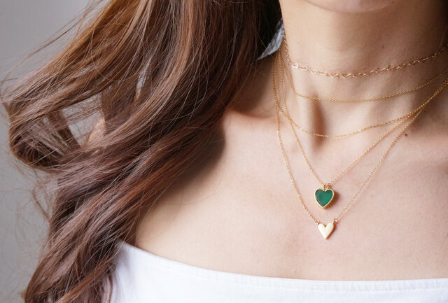 【14KGF】Necklace,Gemstone Heart Green Onyxの画像1枚目