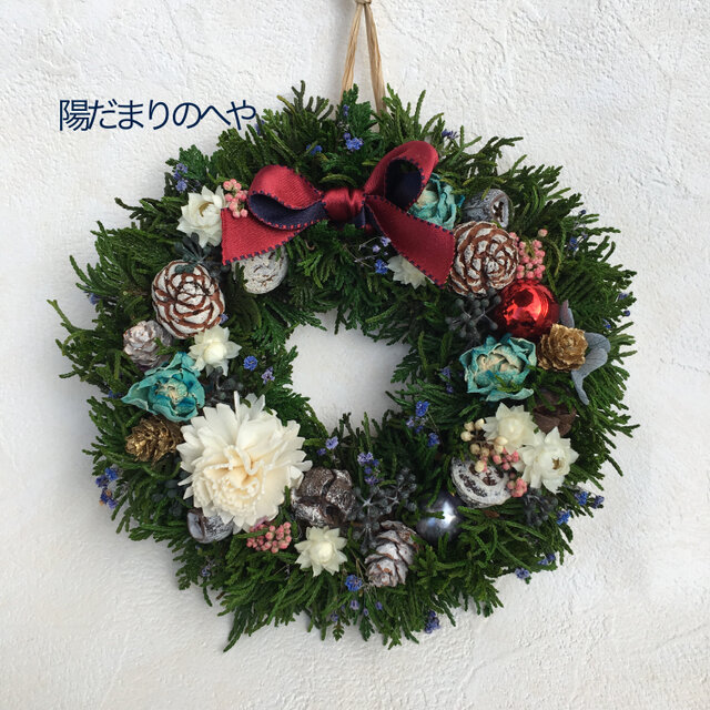 赤いリボンのクリスマスミニリース☆ドライローズ ♯クリスマス ♯クリスマスリース ♯誕生日ギフトの画像1枚目