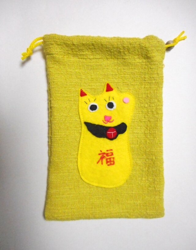 招き猫の巾着袋の画像1枚目