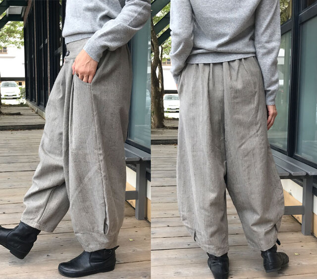 2Lサイズ、ウール混のあったかお洒落なもんぺ、サルエルパンツ