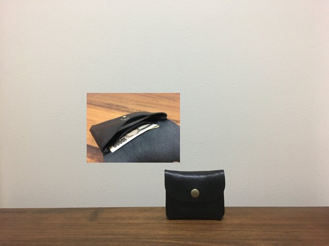上質牛革 mini財布◆黒の画像1枚目