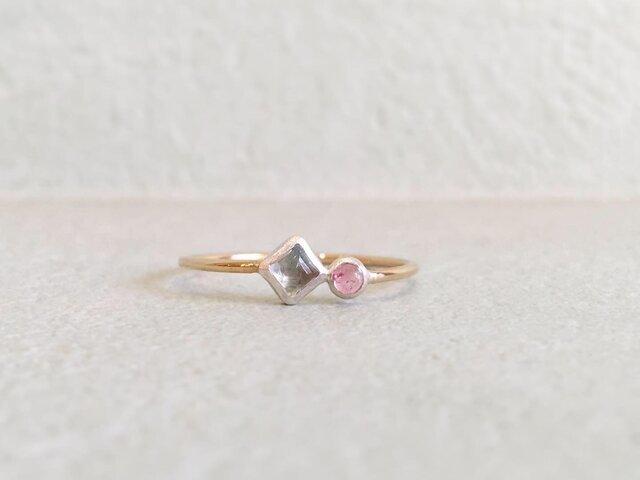 2stone ring -pink blue-の画像1枚目