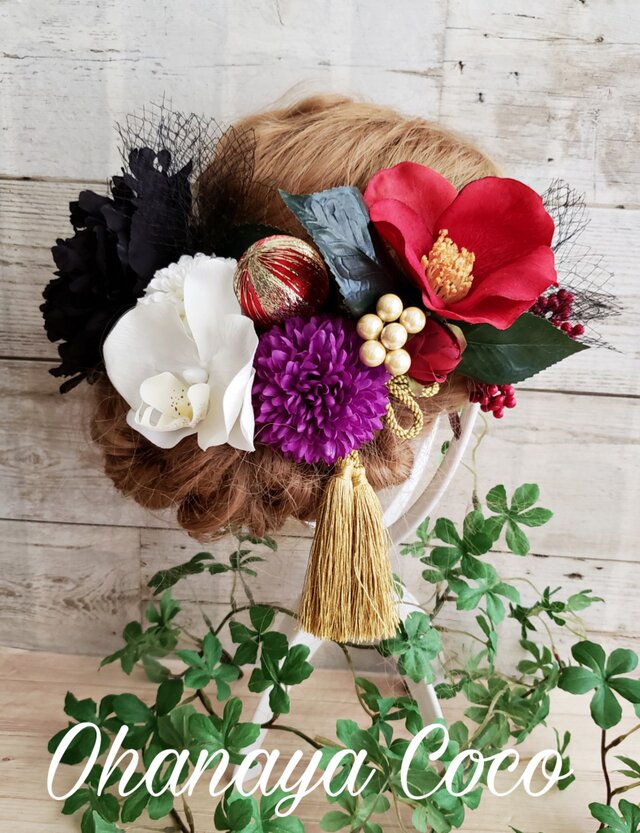 花魁 江戸椿と黒芍薬の髪飾り13点Set No376