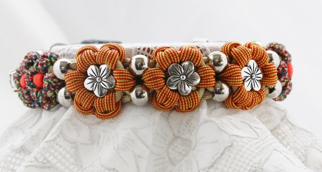 パラコード犬首輪☆ParaWan combi Fleurs［フルール］〈Mサイズ：30