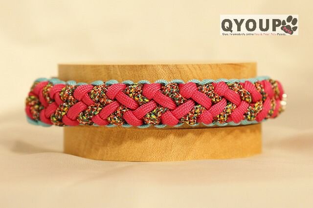 パラコード犬首輪☆ParaWan combi Paw(パウ)★★<MSサイズ:30cm~33cm>Pink-Bの画像1枚目