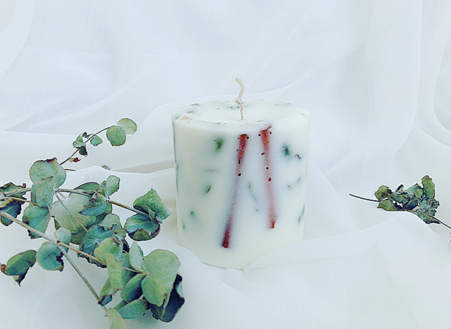 soycandle*ボタニカルキャンドル*アロマキャンドル*100%ソイワックス*ドライフラワー*シナモン*ユーカリ*の画像1枚目