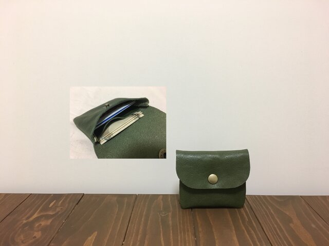 姫路レザー mini財布◆カーキの画像1枚目