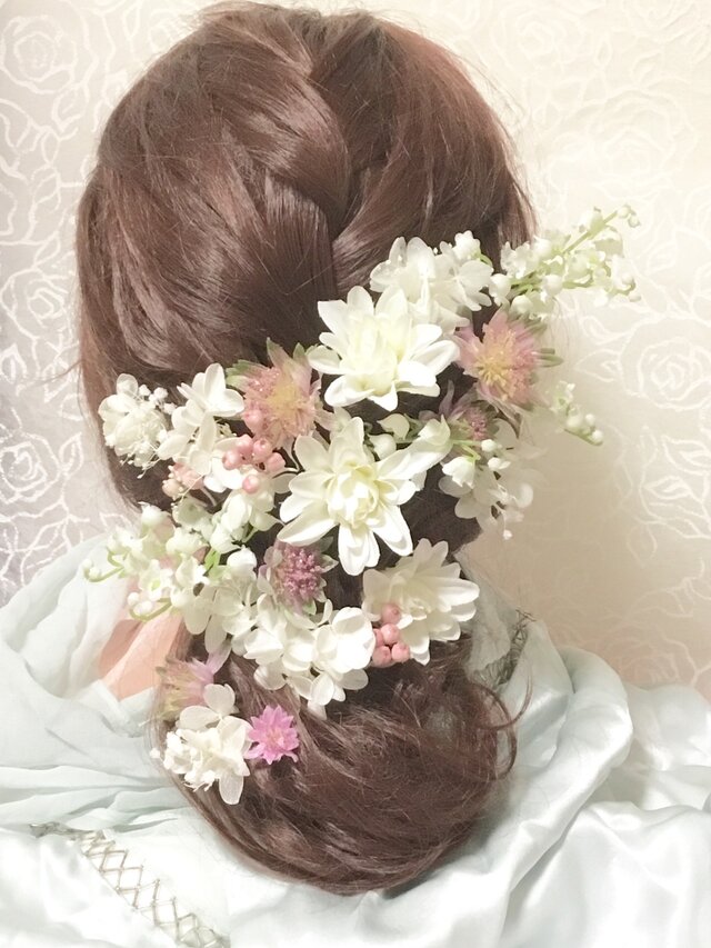 成人式 ミニダリアとスズランの髪飾りパーツセットの画像1枚目