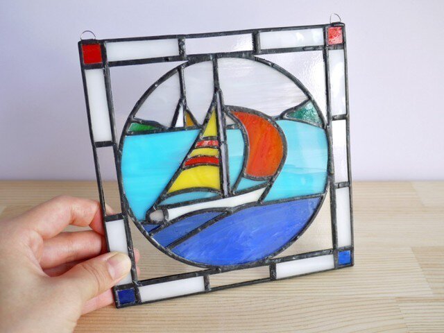 ステンドグラス ミニパネル ヨット 15cm | iichi 日々の暮らしを