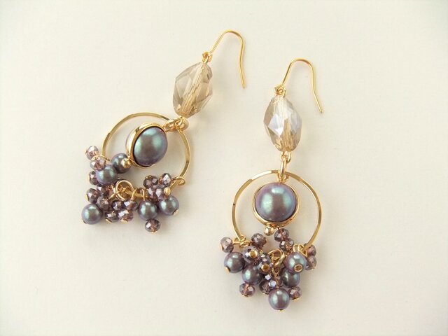 金具変更OK Pierces or Earrings 淡水パール ガラス(P0846)の画像1枚目