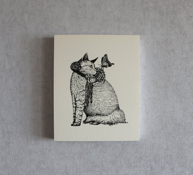 イラストパネル(猫と花飾り)の画像1枚目