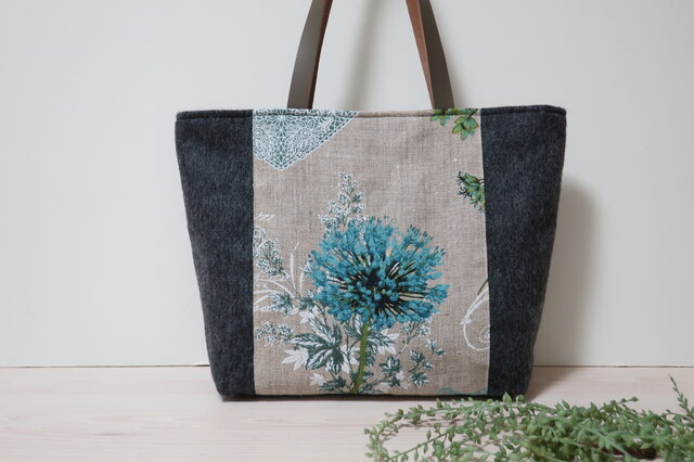 再販wool&花柄フランスリネントートバックの画像1枚目