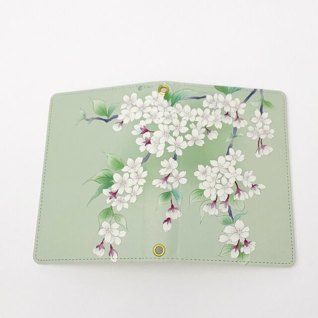 パスポートケース / 桜 さくら * 白緑の画像1枚目