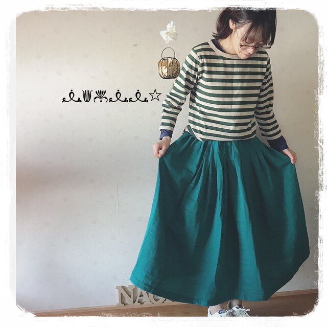 タック&ギャザースカート(ブルーグリーン)の画像1枚目