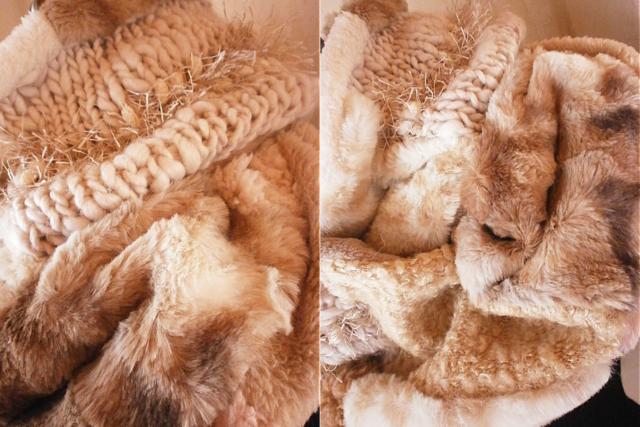 ベージュ グレージュ 手編み ふわふわスヌード ネックウォーマー 絵画