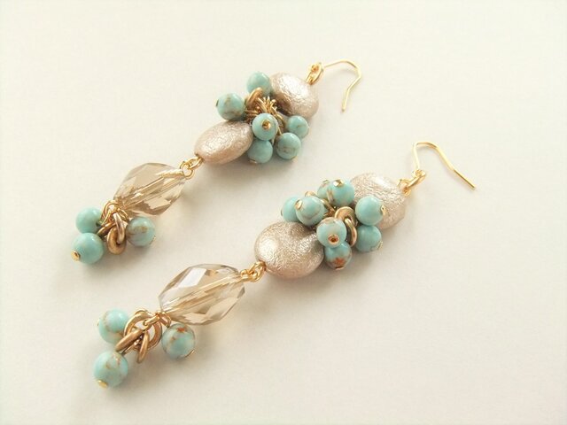 SALE 金具変更OK Pierces or Earrings ターコイズ チェコ(P0848)の画像1枚目