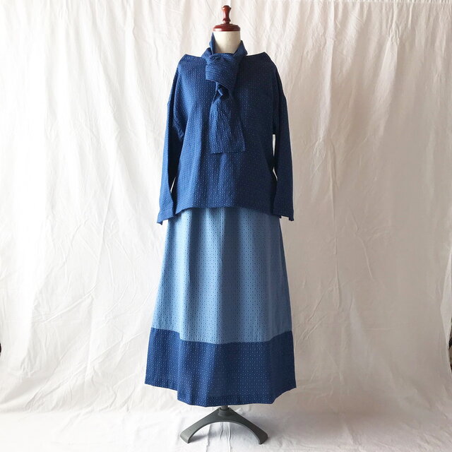 海と空のお出かけセット（刺し子プリント：青）