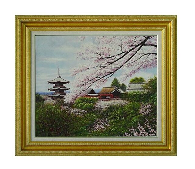 肉筆 手書き 油絵 縁起物 開運 縁起モノ 額装付き 運気アップ 新品 清水寺 京都 清水寺の絵の画像1枚目