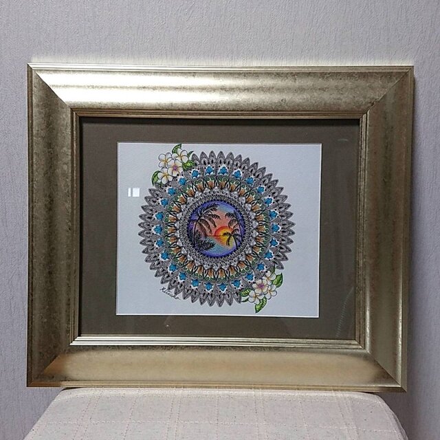 原画 肉筆 一点もの ボールペンアート 額装付き 百貨店作家 人気 ボールペン画 絵 海 海の絵 ハワイアンの画像1枚目