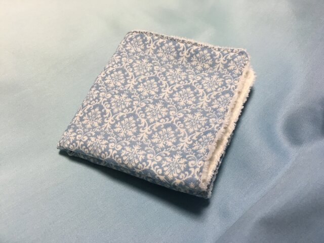 ガーゼタオルハンカチ ダマスク 水色の画像1枚目