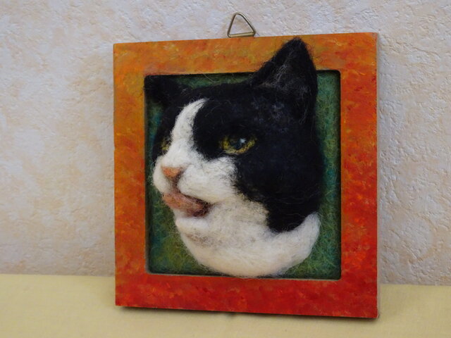 猫の肖像画 白・黒ハチ割れの画像1枚目