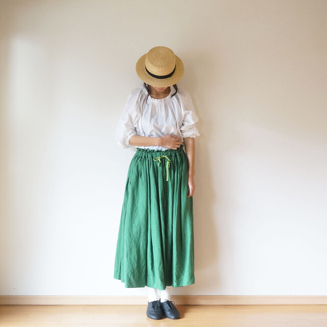 Linen waist gather skirtの画像1枚目