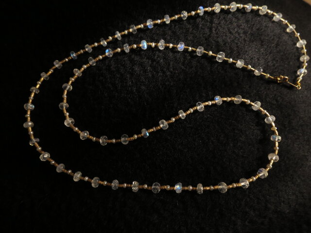 SV・K10 Blue moon stone・Pearl Long Necklaceの画像1枚目