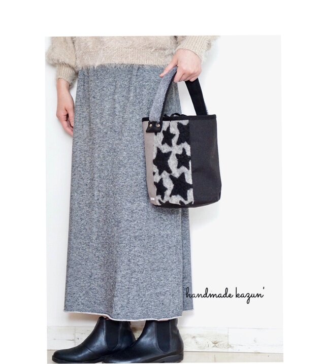 一点もの！イタリア製星柄ウール＆グレーファーのバケツトートバッグ