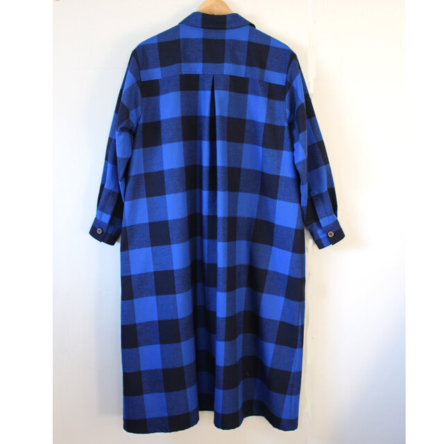ロングシャツワンピース 青と黒のブロックチェック Iichi ハンドメイド クラフト作品 手仕事品の通販