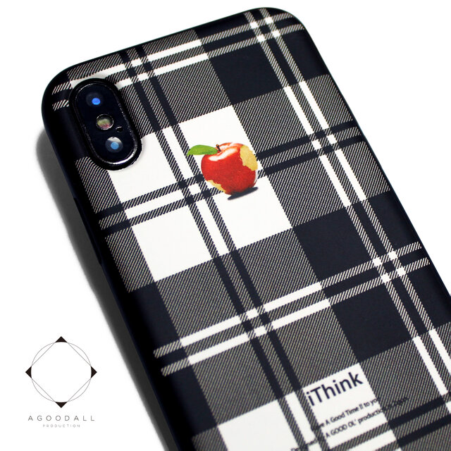 iphoneXSMAXケース / iphoneXSMAXカバー レザーケースカバー(タータンチェック)赤リンゴ XsMAXの画像1枚目