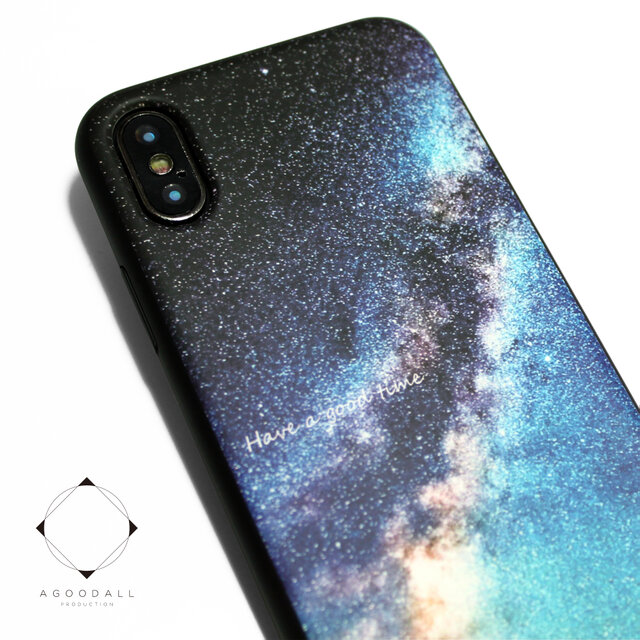 iphoneXSMAXケース / iphoneXSMAXカバー レザーケースカバー(天の川×ブラック)夜空 星柄 XsMAXの画像1枚目