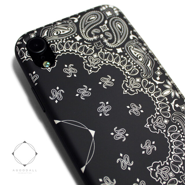 iphoneXRケース/iphoneXRカバー レザーケースカバー(ペイズリー×ブラック)paisleyアイフォンXR iichi ハンドメイド・クラフト作品・手仕事品の通販 iPhoneXR ケース