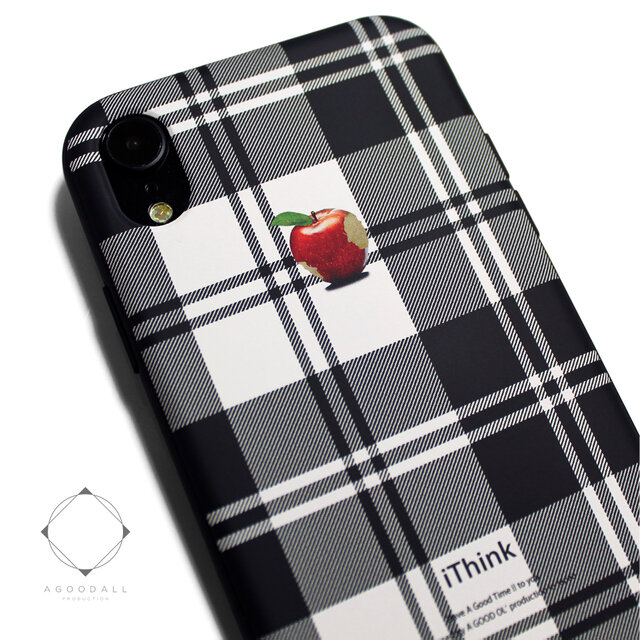 iphoneXRケース / iphoneXRカバー レザーケースカバー(タータンチェック)赤リンゴ / XRの画像1枚目