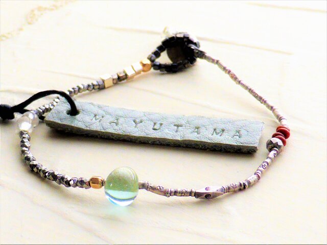 パイライト×フランスアンティークglassbracelet(sorairo) 送料無料の画像1枚目