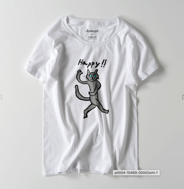 ハッピーキャット Tシャツ 猫 グレー猫 イラスト ゆるかわ メンズ レディース Iichi ハンドメイド クラフト作品 手仕事品の通販