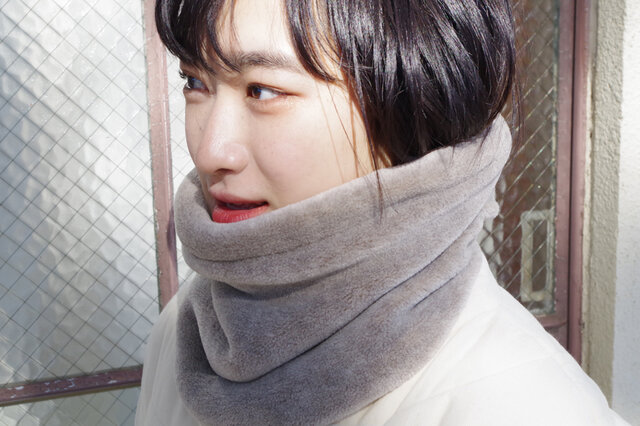 Organic Cotton Fur ヤク混グレージュ ネックウォーマー【ビッグサイズ】の画像1枚目