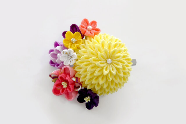 つまみ細工クリップ / 香菜 花下がり付きの画像1枚目