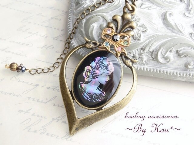 ∽✿elegant black✿∽ vintage cameo ネックレス。の画像1枚目