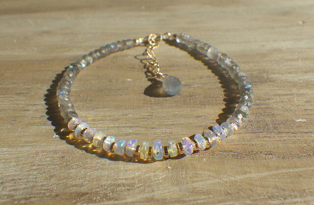 *14kgf*Opal Gem Bracelet オパールとラブラドライトのブレスレットの画像1枚目